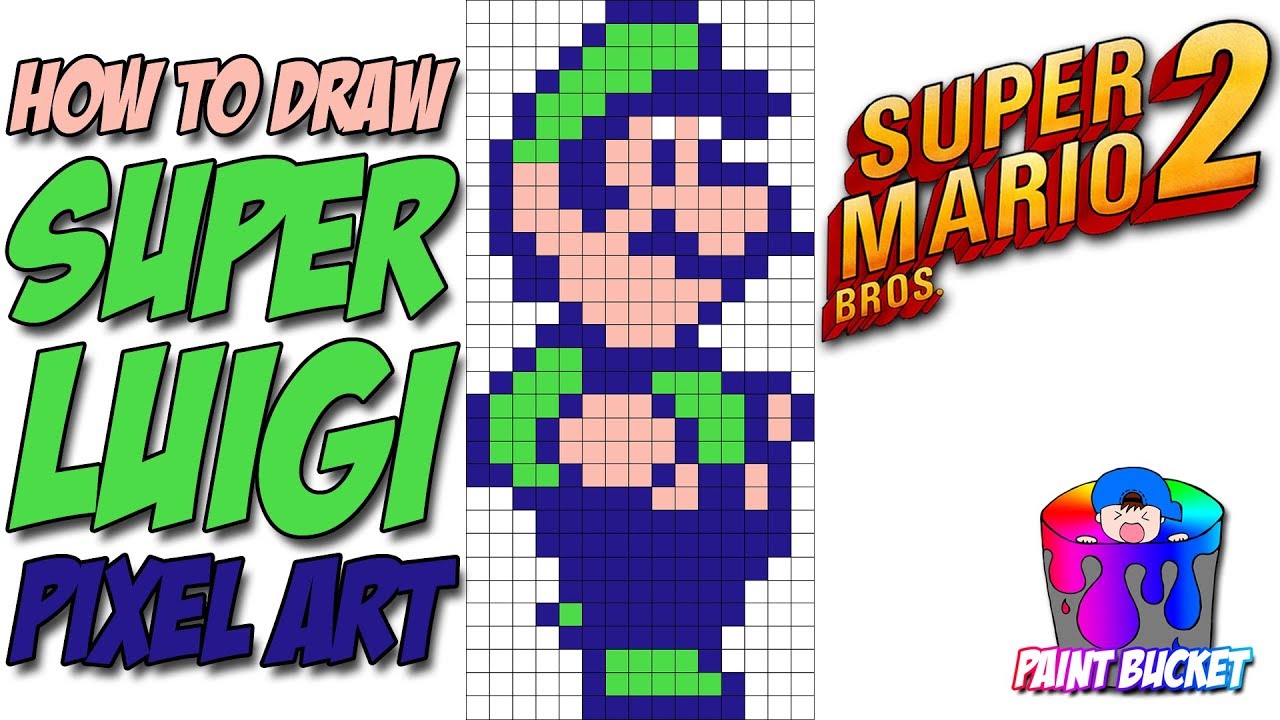 How to Draw Super Luigi from Super Mario Bros. 2 - Nintendo 8-Bit Pixel ...