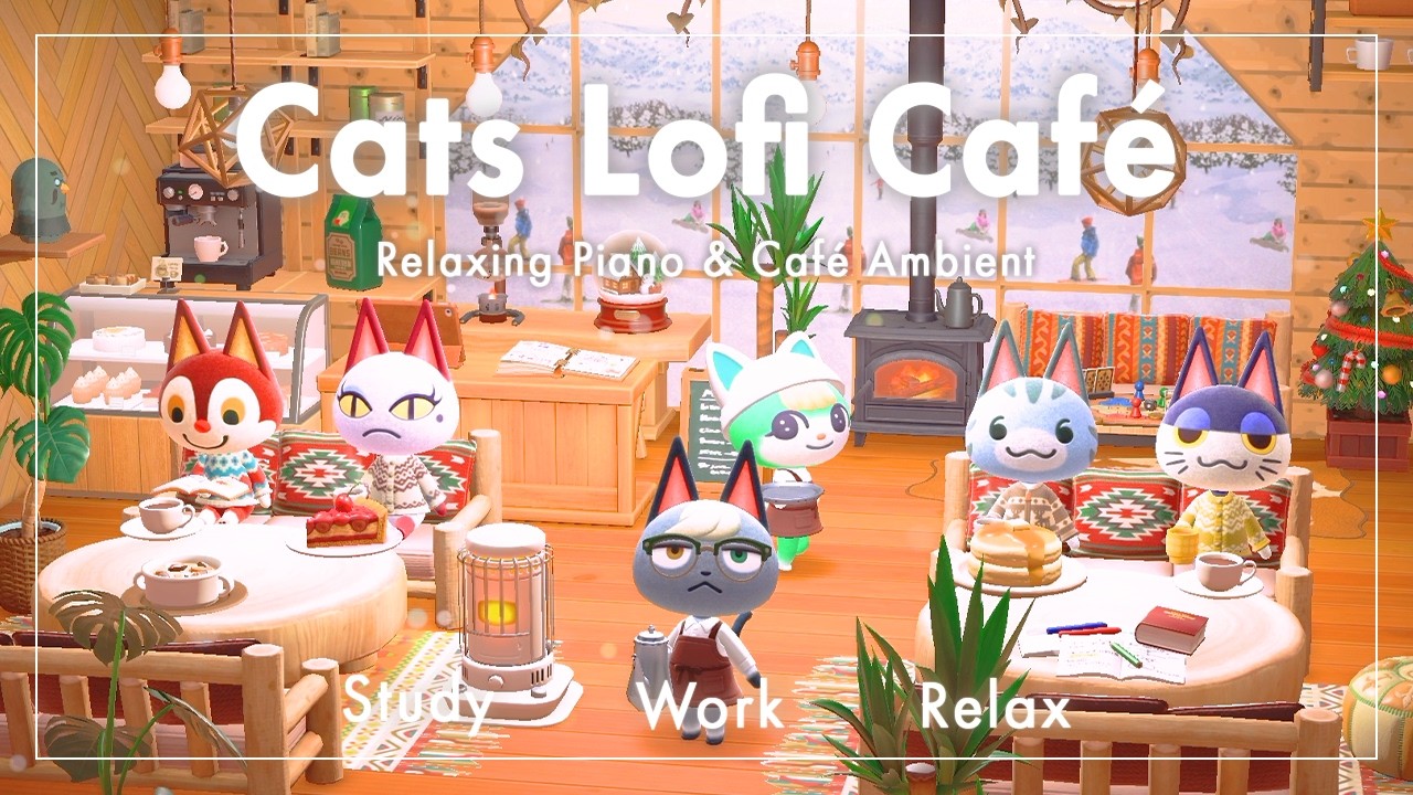 【あつ森BGM】Cats Lofi Café｜温かい冬のチルなコテージ｜ピアノと環境音｜作業・勉強・リラックス【3時間】