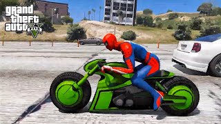 SPIDER-MAN and Superheroes wrongway challenge with Nagasaki Shotaro Super Moto | GTA V Mod