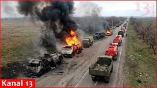 Azov Unit Targets A Route Used By Invaders - Russiam Troops, Kamaz, Ural Trucks, Fuel Tanks Are Hit
