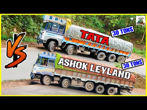 Heavy Loaded Trucks Turning Challenge on Same Ghat - TATA VS LEYLAND #supportdrivers #trucks