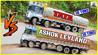 Heavy Loaded Trucks Turning Challenge on Same Ghat - TATA VS LEYLAND #supportdrivers #trucks