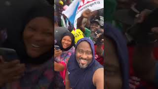 Lawmaker #DesmondElliot celebrates as #Tinubu was declared winner of presidential race #APC #inec