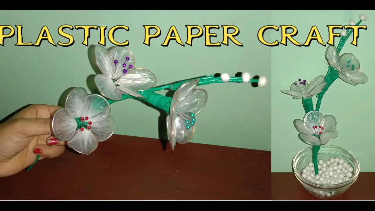 Plastic Paper Flower Craft Arts and Crafts waste craft DIY Home