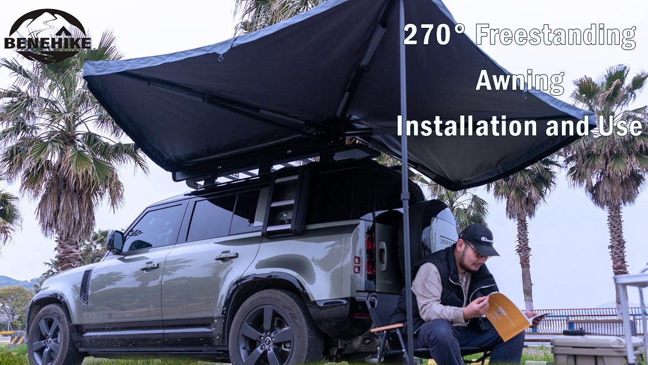 BENEHIKE 270° Freestanding Batwing Awning Installation and Use. - YouTube