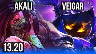 AKALI vs VEIGAR (MID) | Rank 3 Akali, 13/1/2, Legendary, Rank 13 | KR Challenger | 13.20