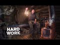 Cozy log cabin overnight, Bushcraft off grid, Work with the stove
