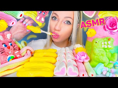 ASMR EATING MARSHMALLOW, COTTON CANDY, SWEET FOOD, 마시멜로우, 무지개 (RAINBOW DESSERT, CANDY) MUKBANG 먹방