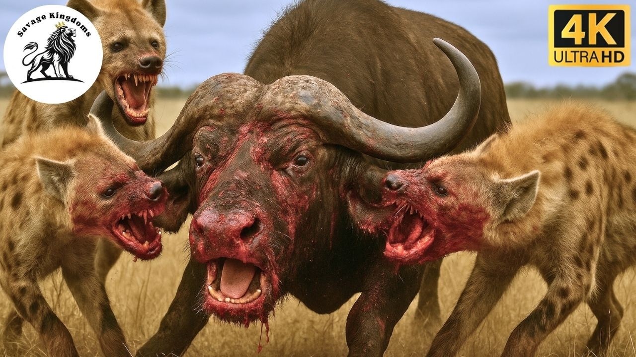 Bloody savanna: Battle between Cape buffalo and hyena pack #animaldocumentary | Savage Kingdoms