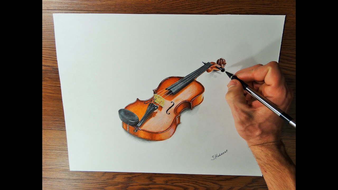 VIOLIN. Time Lapse Drawing Video. How I Draw a Violin. - YouTube
