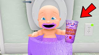 Baby Floods TOILET with GRIMACE Shake!