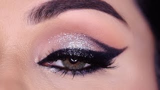 quick and easy eye makeup for beginners bold winged eyeliner silver glitter