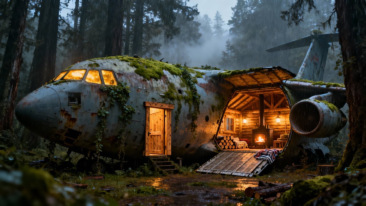 Building a House in an Abandoned C-17 Globemaster Aircraft | ASMR Forest Restoration