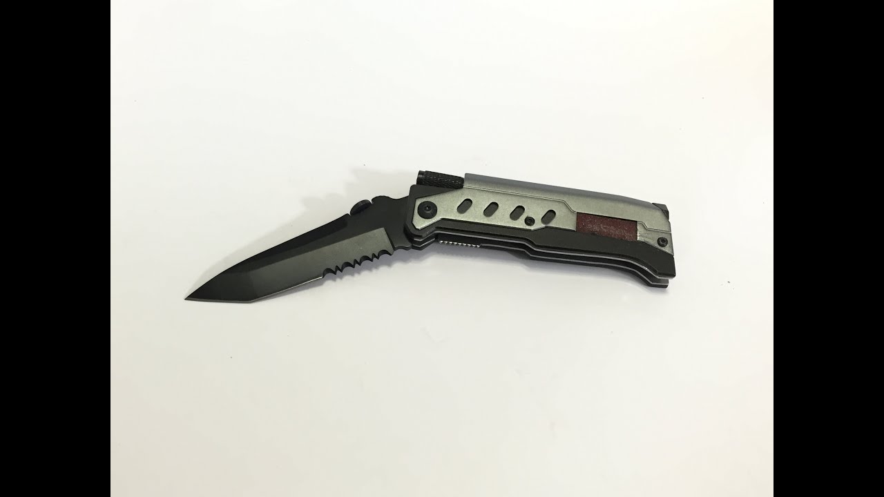 Outdoor Nation Survival Rescue Tactical Knife w/ LED Light & Fire