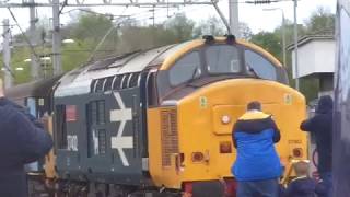 The Class 37 BR Large Logo Blue No.37402 with ‘Northern Cumbrian Coast Train’ arrives at Carlisle.