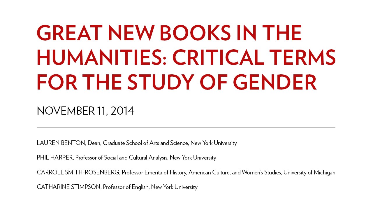 Great New Books in the Humanities Critical Terms for the Study of Gender