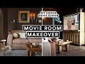 MOODY MOVIE ROOM MAKEOVER ✨ The Reveal ✨ DIY Hidden Movie Screen & Decorating! image