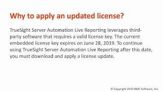 BMC Truesight Server Automation (TSSA): How to apply a new license to Live Reporting