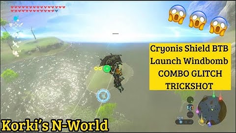Zelda BotW Glitch Cryonis Shield BTB Launch Windbomb Combo Trickshot against a Guardian Stalker