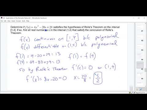 Applications of the Derivative Lecture 13 - Rolle's Theorem and the Mean Value Theorem