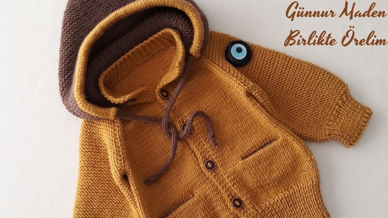 Kapşonlu Cepli Erkek Bebek Hırkası                           #bebekörgüleri #baby #madenin_elemeği