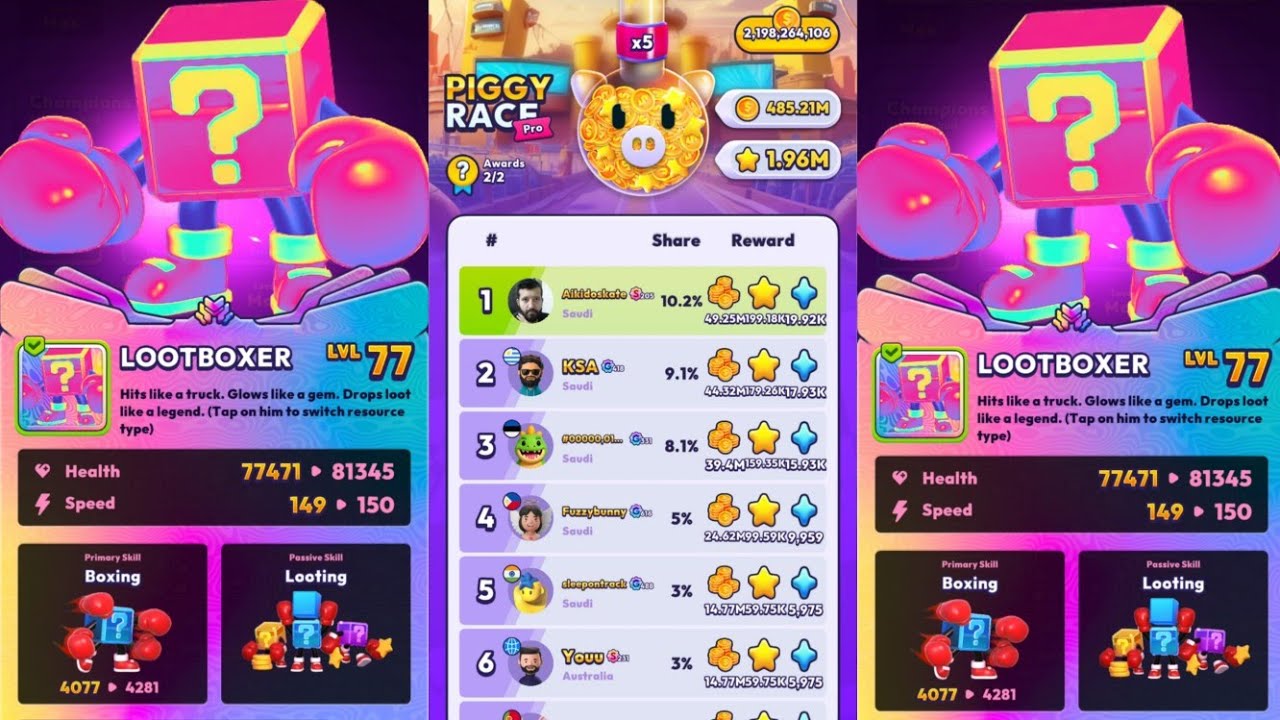 Mob control piggy race max level + loot boxer + 3000 pont