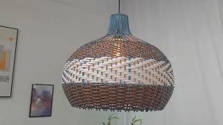Coastal Kitchen Island Blue Rattan Pendant Light