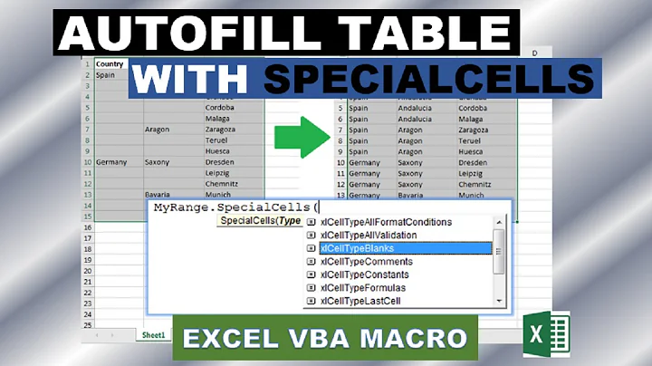 Autofill Table Data With SpecialCells Excel VBA Macro