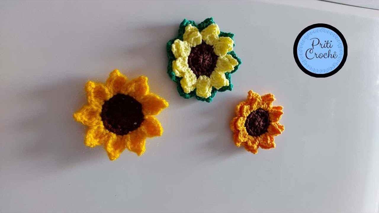 Girassol em crochê para imã de geladeira ou chaveiro