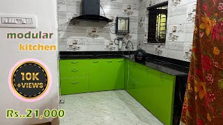 Small kitchen 2024 | 10x2.5 modular kitchen | green kitchen design | ss basket