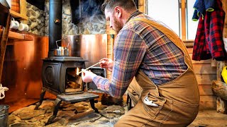 Making a Draw Knife Sheath and Boiling Birch Beer Syrup at the OffGrid Cabin in Spring