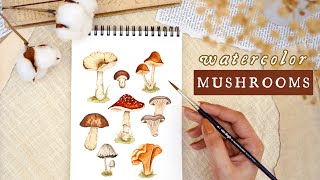 Easy Mushrooms Watercolor Painting Tutorial for Beginners • How To Paint Watercolor Mushrooms 🍄