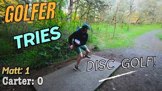 Golfer tries Disc Golf for the first time!