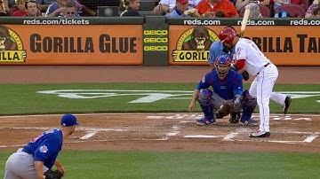 CHC@CIN: Suarez gets hit after call overturned