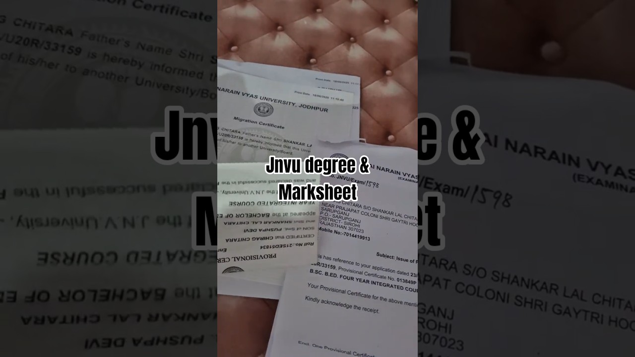 UNBOXING JNVU jodhpur migration & provisional certificate by open single window 🏫📖 