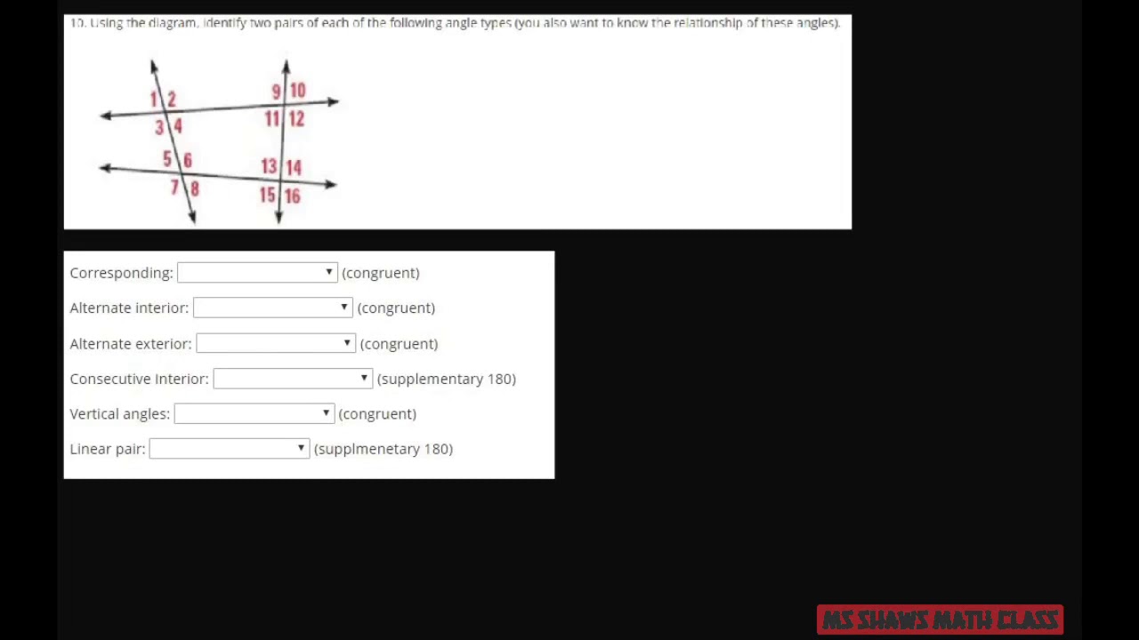 Find Corresponding Alternate Exterior And Interior Consecutive Integers Vertical Angles W Figure