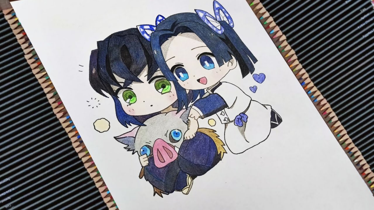 Demon Slayer drawing - Inosuke & Aoi - With colour pencil ✏️