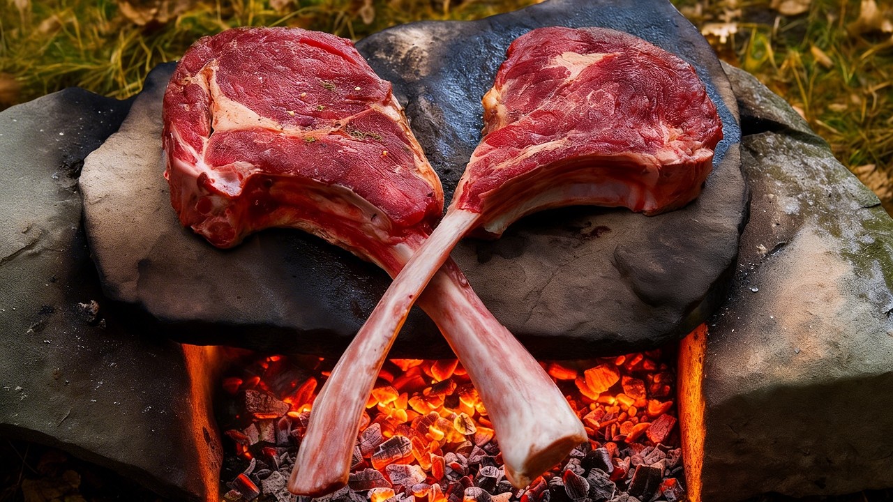 Cooking a Giant Double Tomahawk Steak Over Fire | Outdoor Gourmet Feast