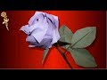 Origami   rose avec calice feuilles et tige