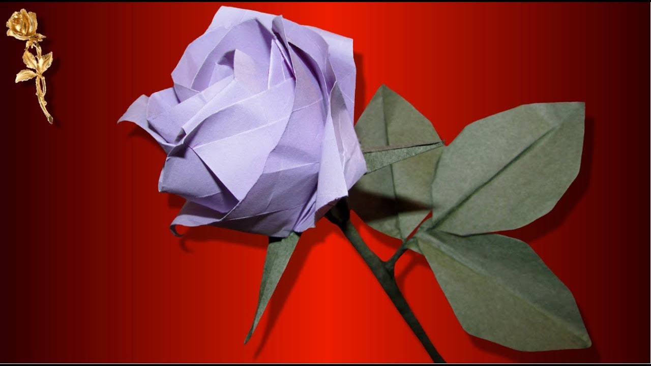 Origami : 🌹 Rose avec calice, feuilles et tige