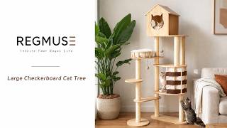 🌞Regmuse 180° Adjustable Chessboard Cat Tree Display Video🌞