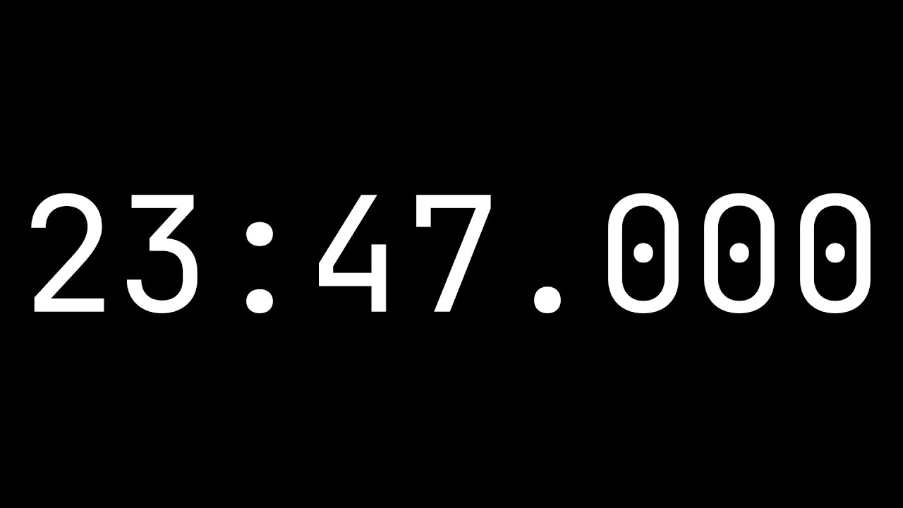 Countdown timer 23 minutes, 47 seconds [23:47.000] - White on black ...