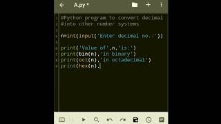 Python program to convert decimal into other number systems screenshot 3