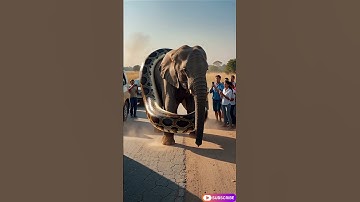 Giant python fighting with elephant on busy road, #flyingsnake #treepython #snakelogo #worldsnake