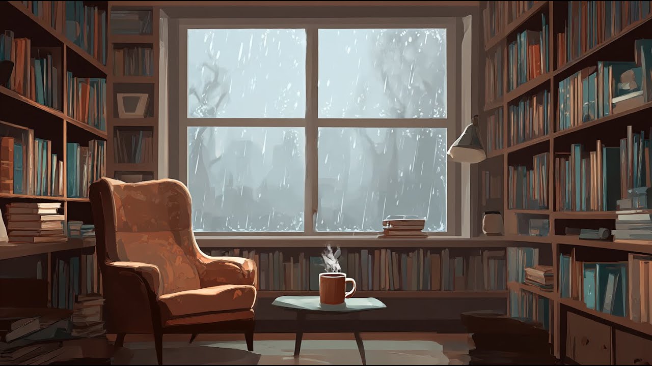 Spring Library Rain Warm Library Ambience for Reading π | Soft Rain & Lofi Music - YouTube