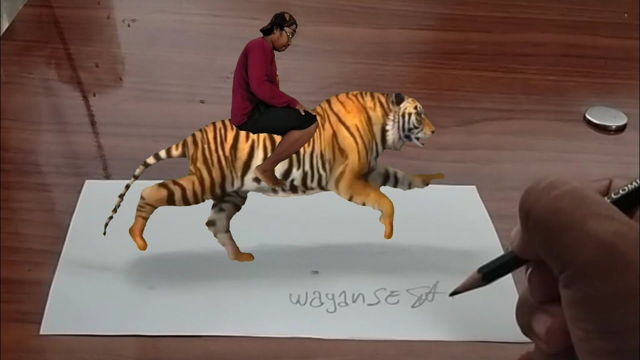 cara gambar 3D harimau mudah dan semple how to draw 