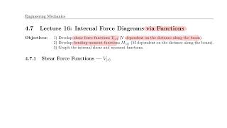 Engineering Mechanics 16a: Internal Force Diagrams via Functions - Introduction