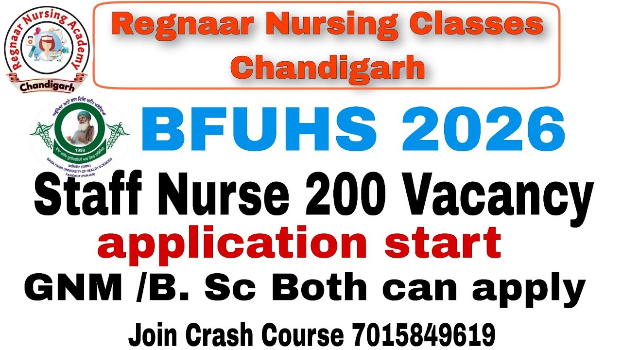 BFUHS Punjab Staff Nurse 200 Post/Category Wise Post/Age /Eligibility 7015849619