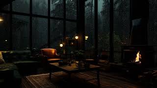 Cozy Cabin Ambience & Gentle Night Rain and Fireplace Sounds, 10 Hours