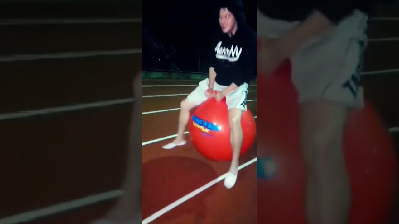 Bouncing on space hopper around the track with boing sound effects